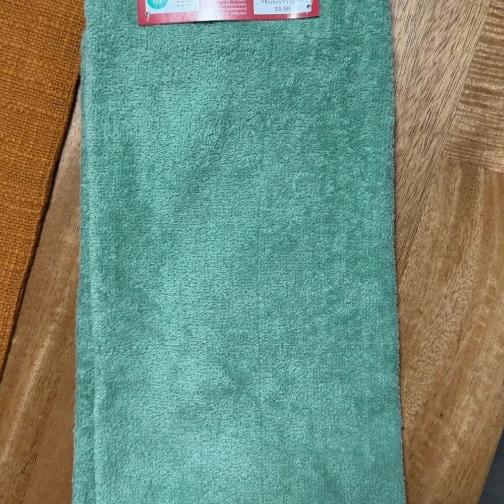 St. Nicholas Square Green Hand Towel with Candy Cane Design